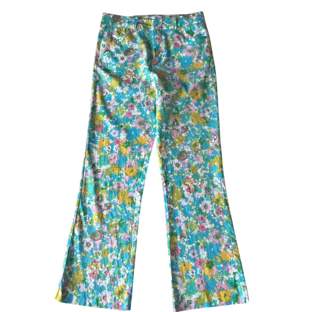 Zara Floral Cropped Kick Flare Pants size 4